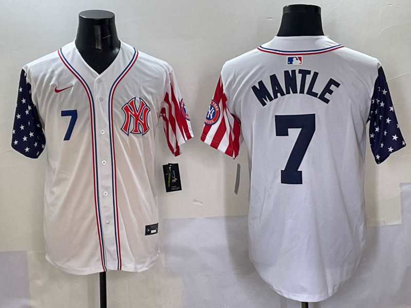 Men 2025 MLB New York Yankees 7 Mantle white jersey style 4